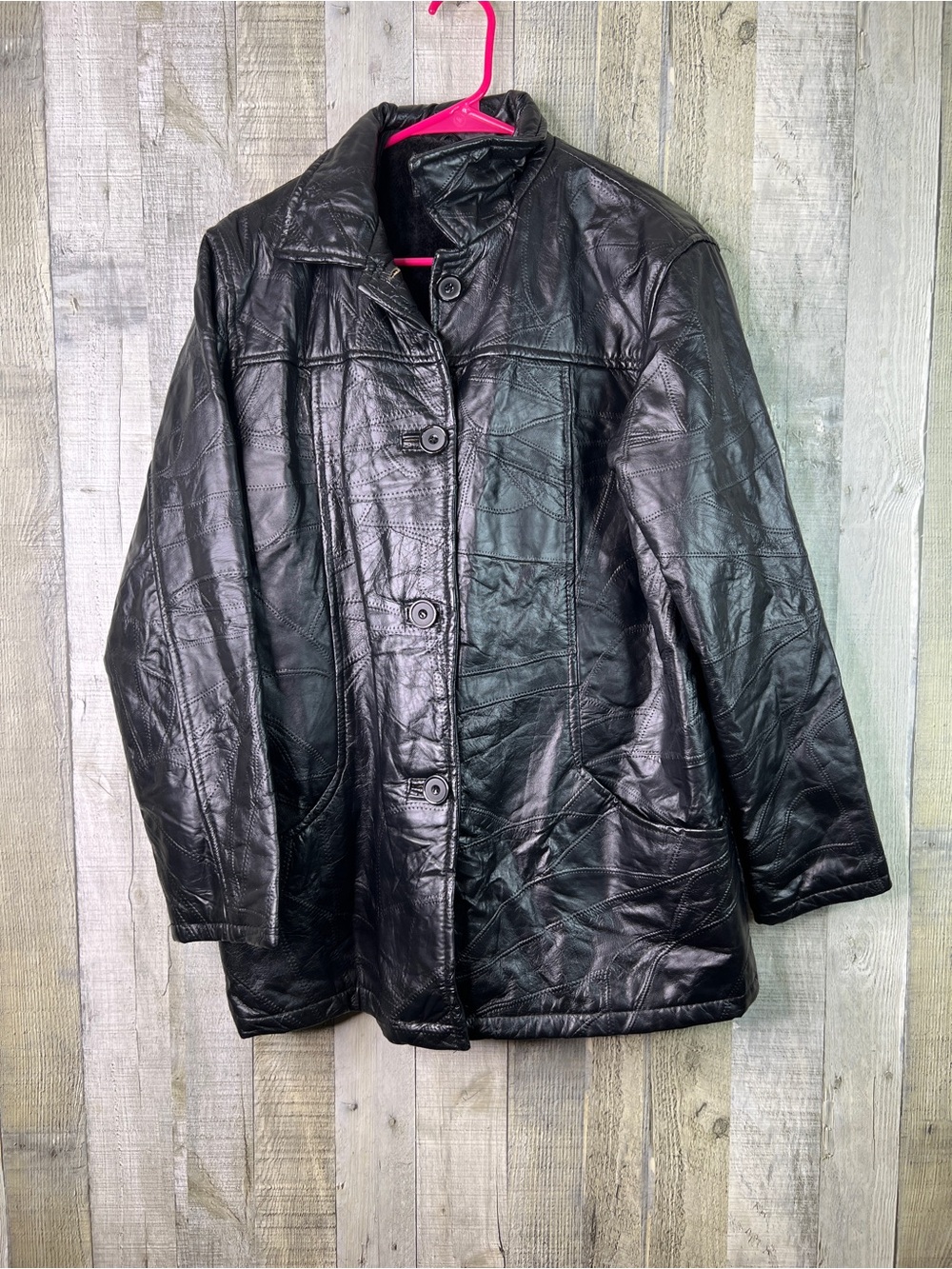 Tudor Court by Haband Large Leather Jacket w/Zip-In Fleece Liner w/Hand Pockets